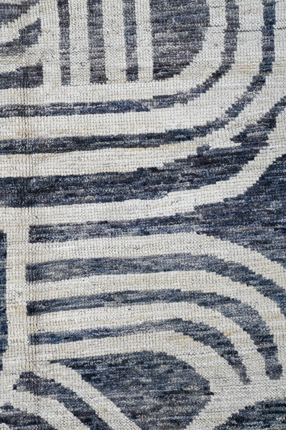 13' x 19' one-of-a-kind handmade vintage Tulu oversize rug. Color palette: black, blue, dark gray, dim gray, gainsboro, gray