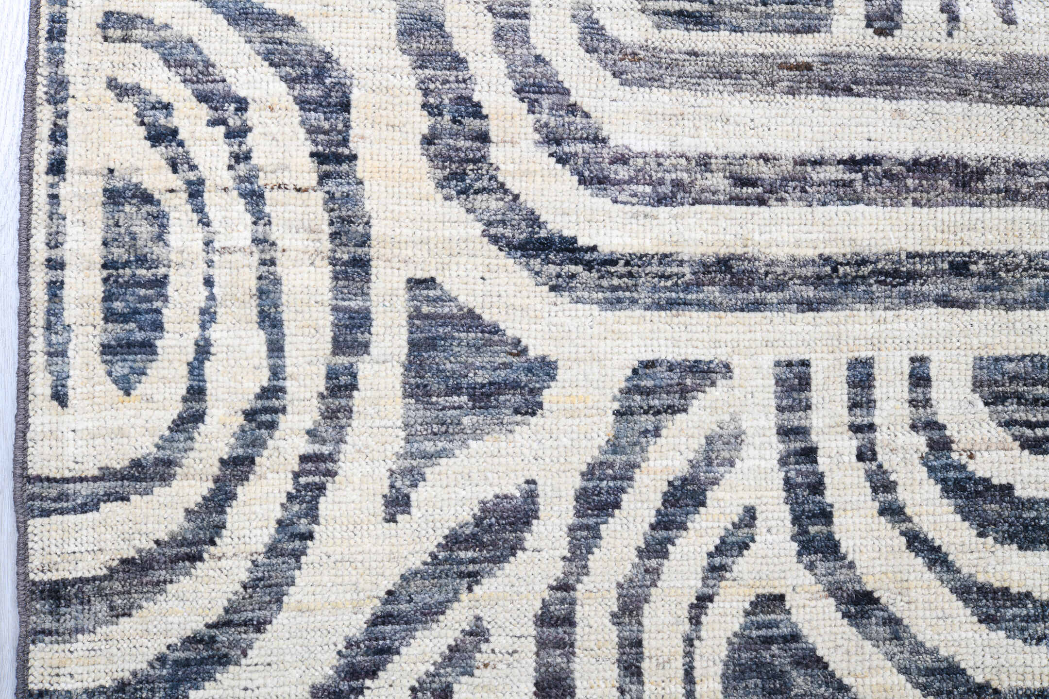 13' x 19' one-of-a-kind handmade vintage Tulu oversize rug. Color palette: black, blue, dark gray, dim gray, gainsboro, gray