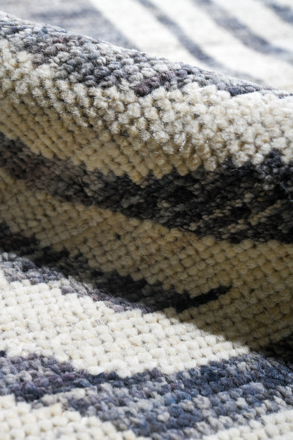 13' x 19' one-of-a-kind handmade vintage Tulu oversize rug. Color palette: ivory, slate, charcoal, gray, black