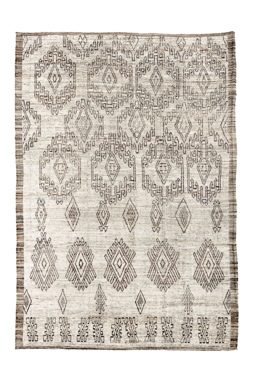 9' x 14' one-of-a-kind handmade vintage Tulu large size rug. Color palette: blue, gainsboro, gray, light gray, linen