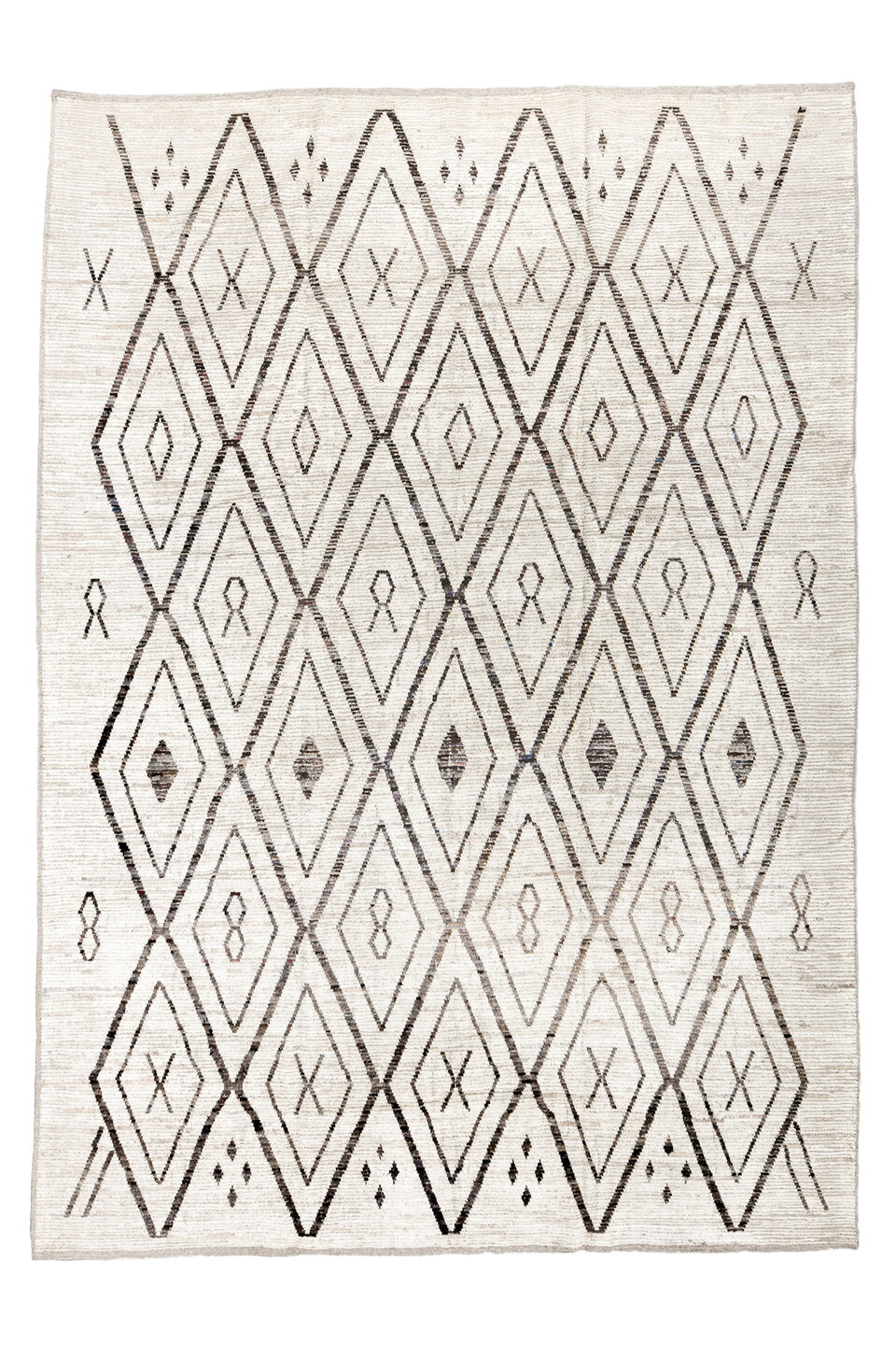 10' x 14' one-of-a-kind handmade vintage Tulu large size rug. Color palette: floral white, gainsboro, gray, light gray