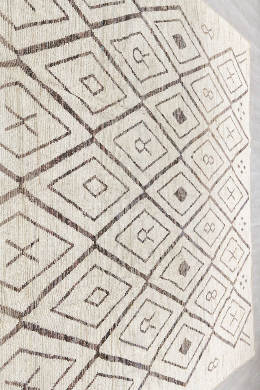10' x 14' one-of-a-kind handmade vintage Tulu large size rug. Color palette: ivory, charcoal, taupe, brown, gray, black