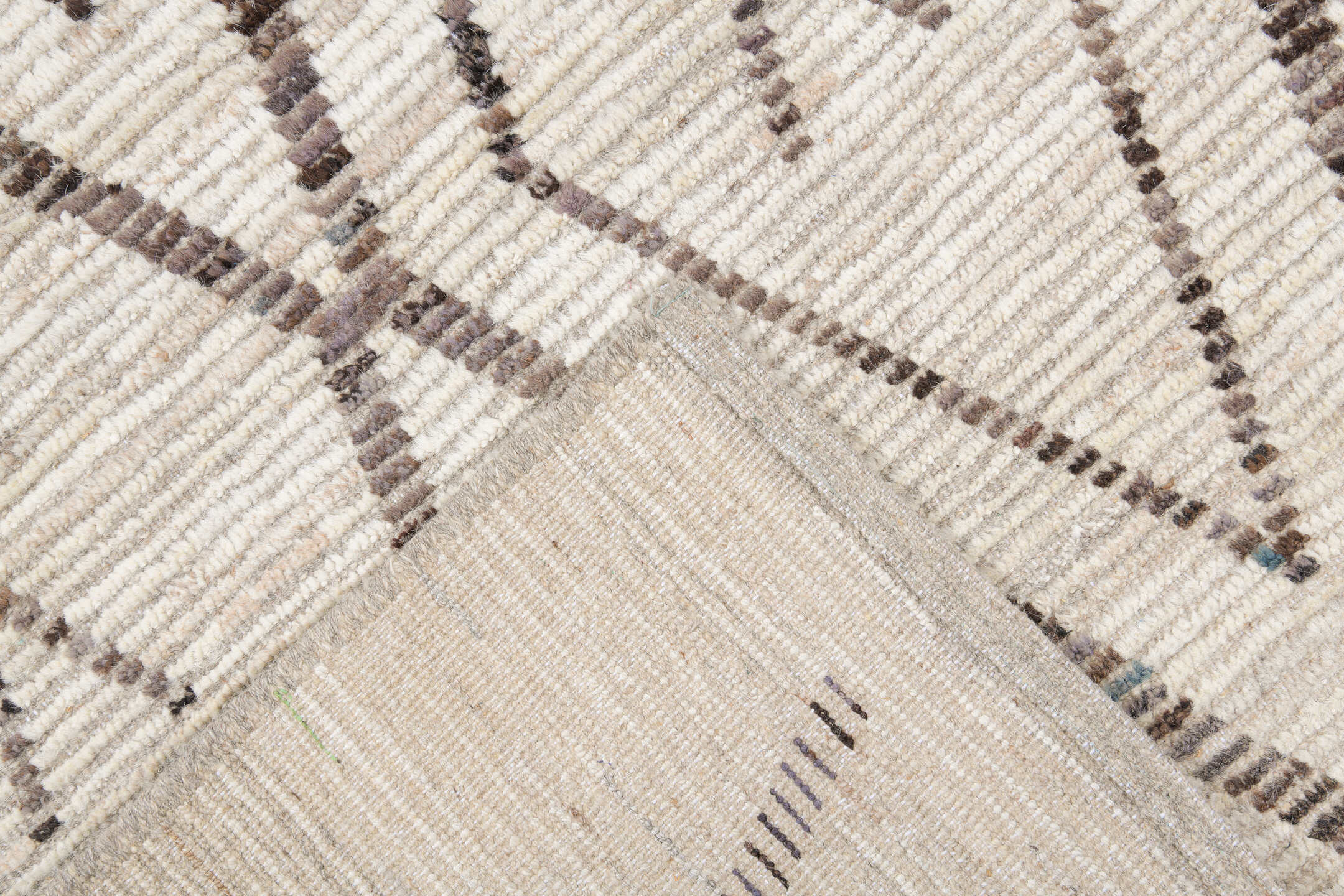 10' x 14' one-of-a-kind handmade vintage Tulu large size rug. Color palette: ivory, charcoal, taupe, brown, gray, black