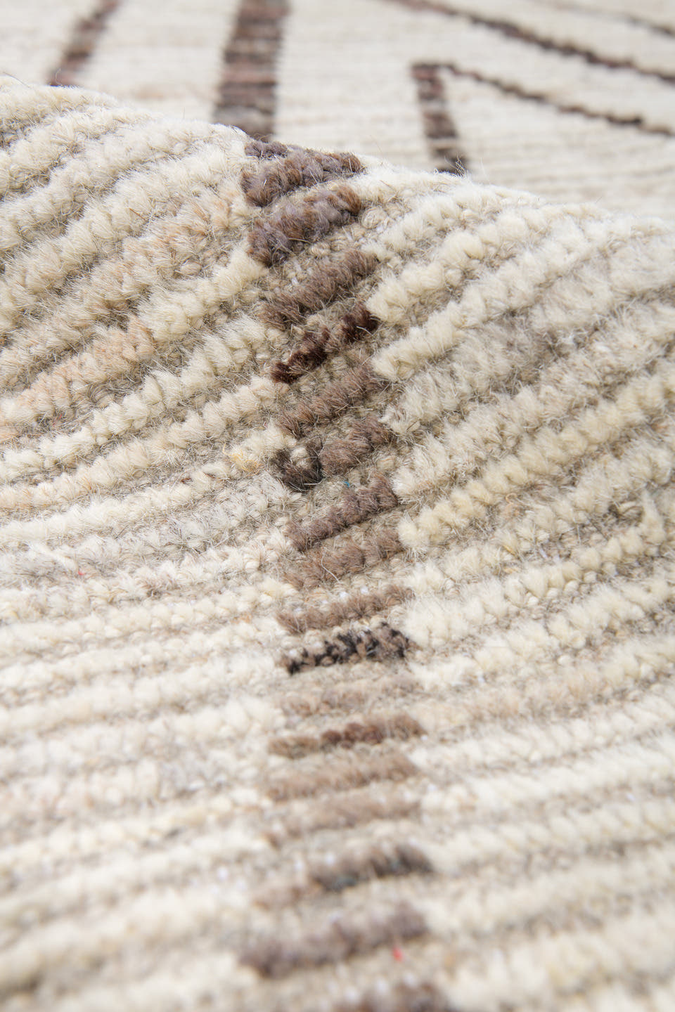 10' x 14' one-of-a-kind handmade vintage Tulu large size rug. Color palette: ivory, charcoal, taupe, brown, gray, black