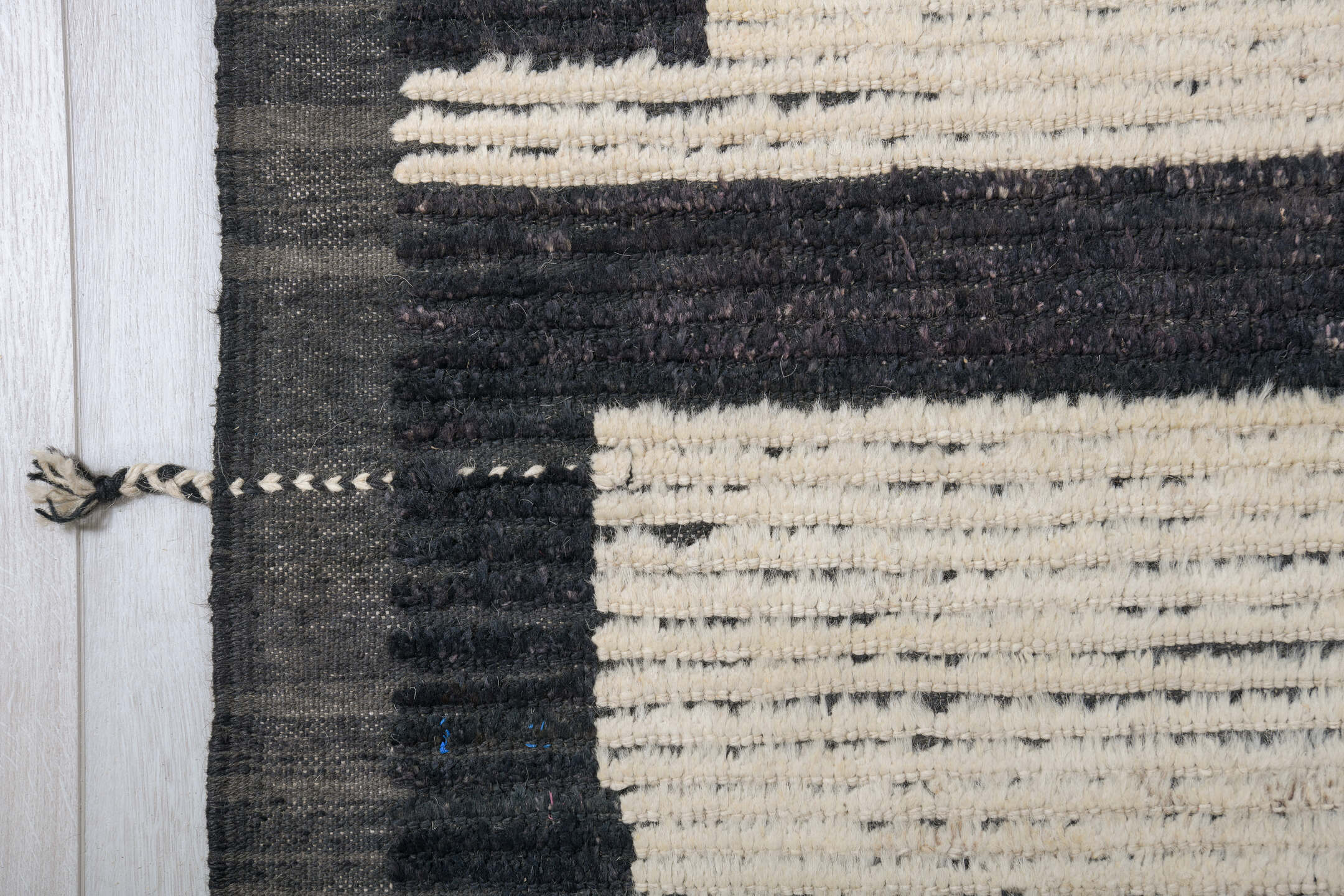 14' x 18' one-of-a-kind handmade vintage Tulu oversize rug. Color palette: black, blue, dark gray, dim gray, gainsboro, gray