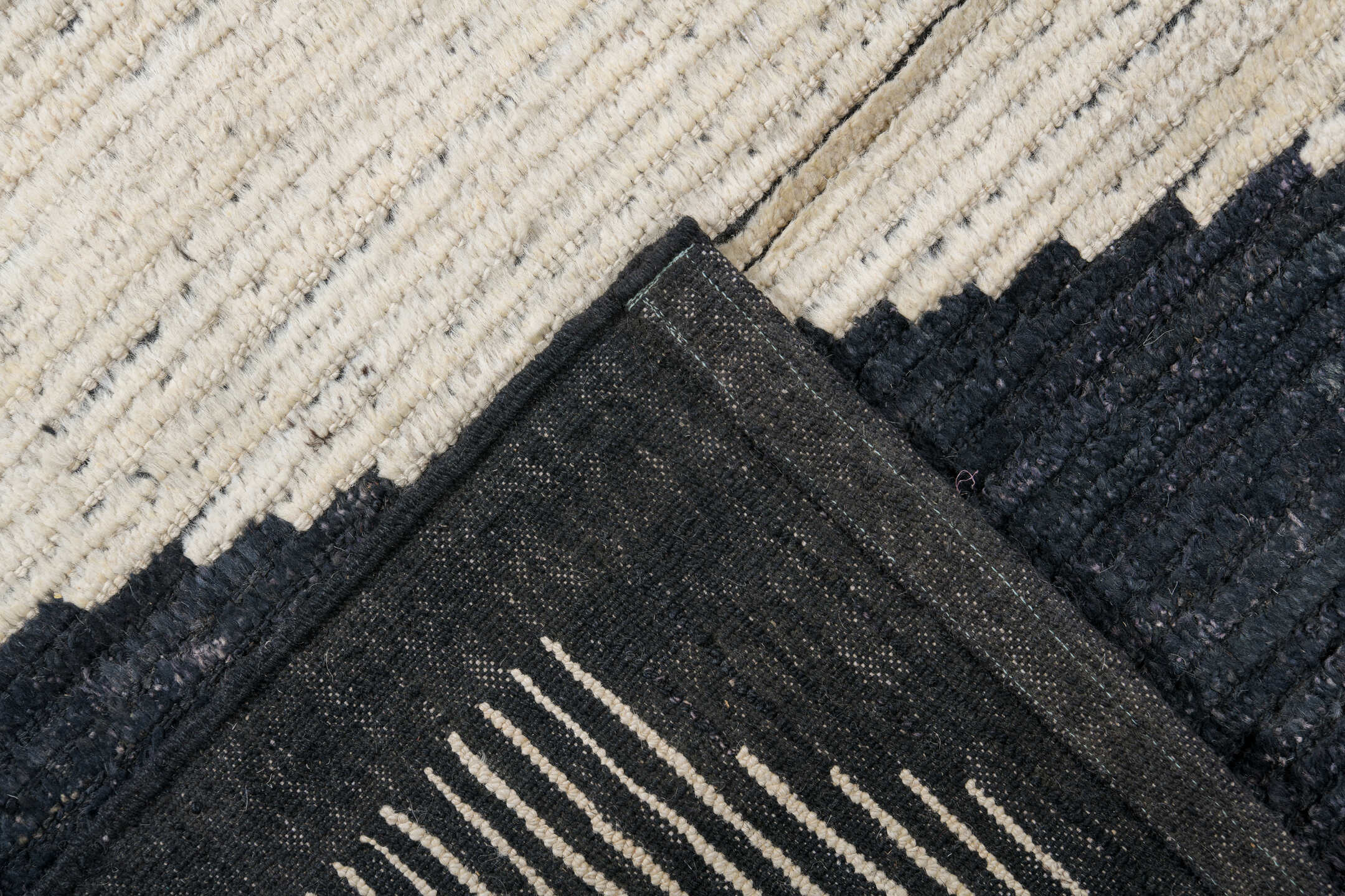 14' x 18' one-of-a-kind handmade vintage Tulu oversize rug. Color palette: black, blue, dark gray, dim gray, gainsboro, gray