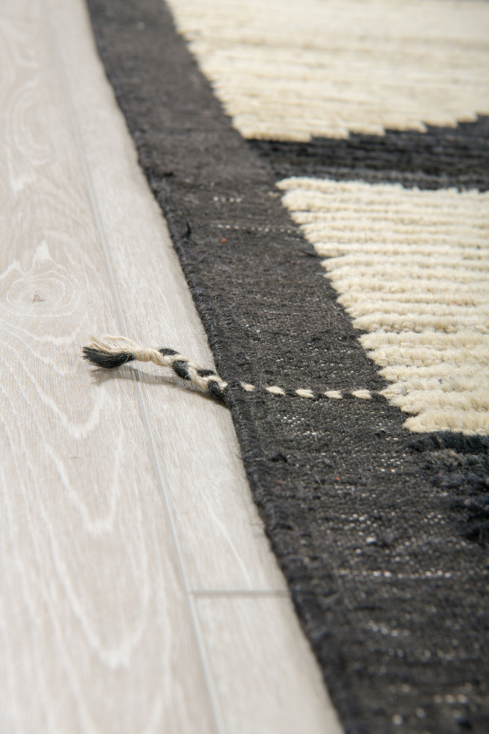 14' x 18' one-of-a-kind handmade vintage Tulu oversize rug. Color palette: black, blue, dark gray, dim gray, gainsboro, gray