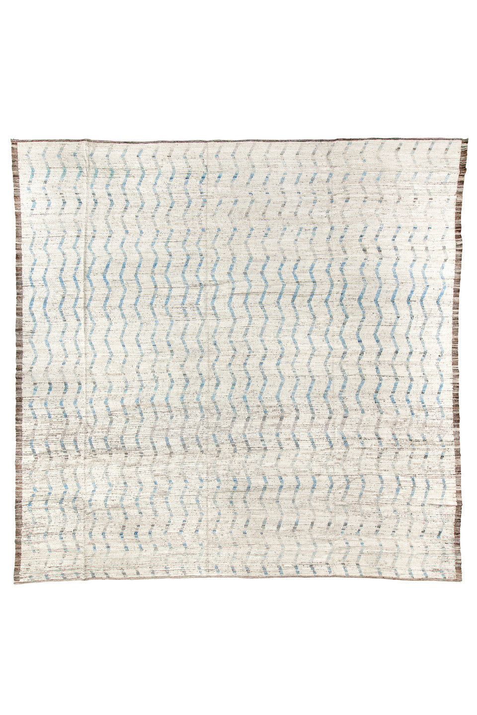 12' x 12' one-of-a-kind handmade vintage Tulu oversize rug. Color palette: blue, brown, gainsboro, gray, light blue