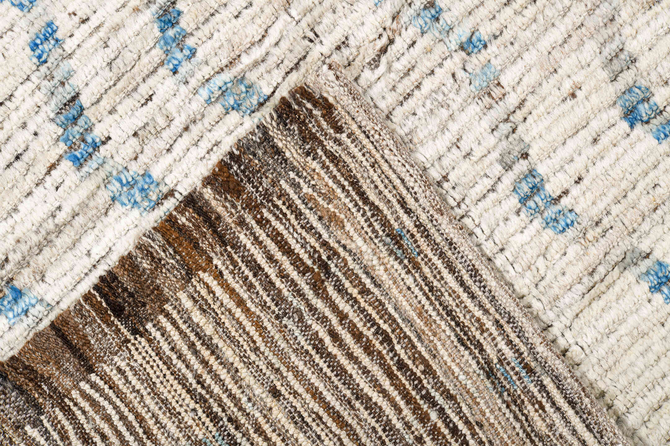 12' x 12' one-of-a-kind handmade vintage Tulu oversize rug. Color palette: ivory, pale blue, taupe, brown, light blue, beige