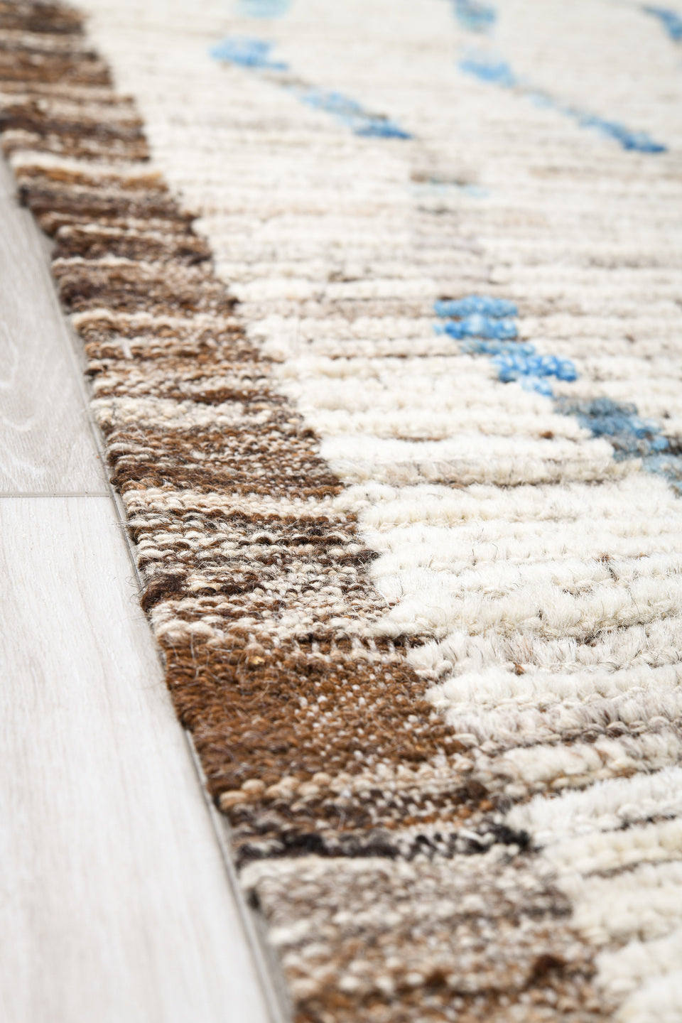 12' x 12' one-of-a-kind handmade vintage Tulu oversize rug. Color palette: blue, brown, gainsboro, gray, light blue