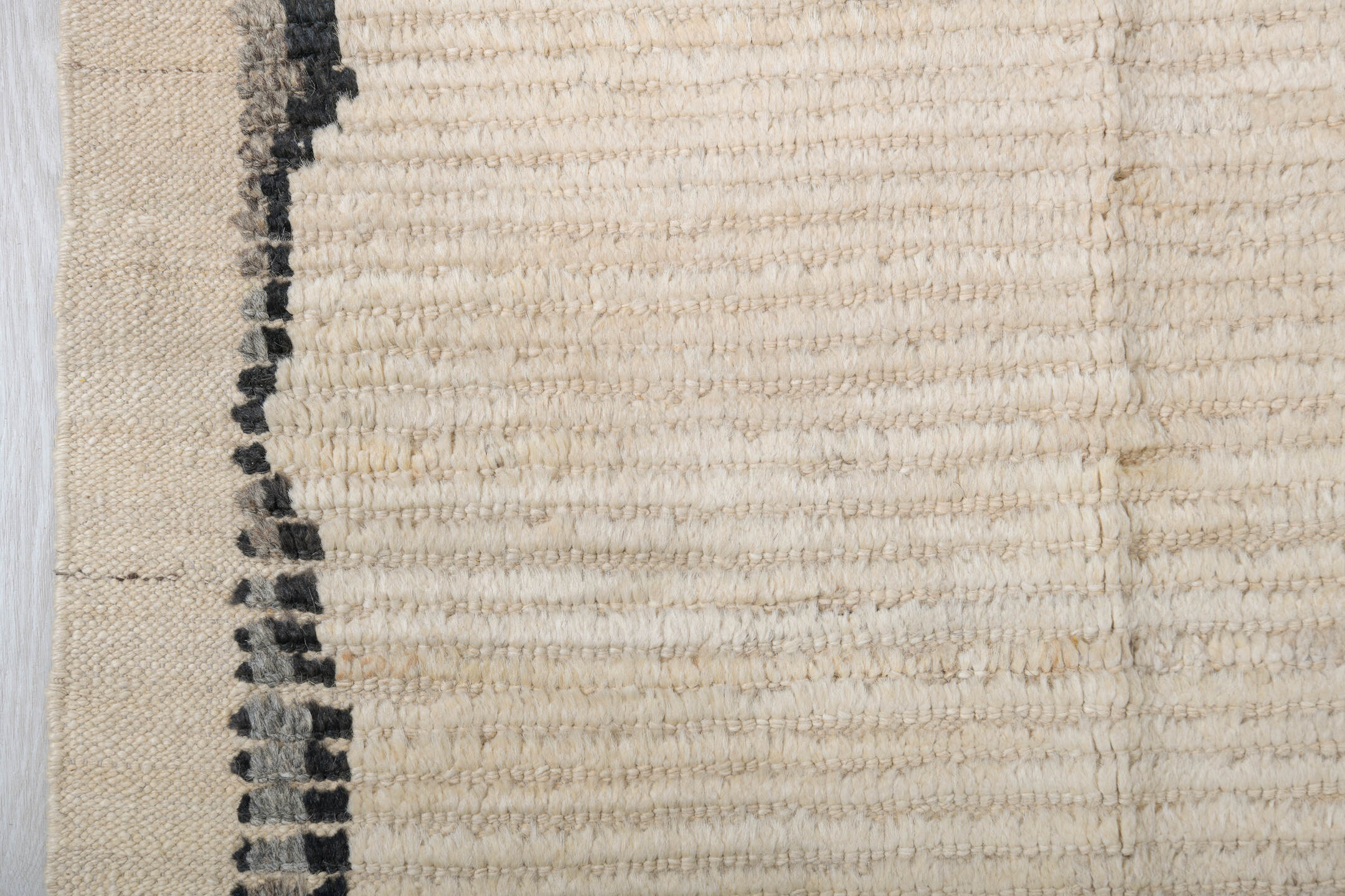 11' x 16' one-of-a-kind handmade vintage Tulu oversize rug. Color palette: ivory, charcoal, gray, cream, taupe, black, beige
