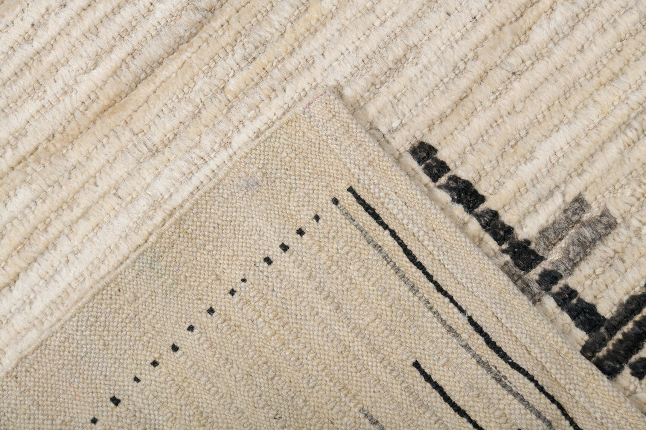 11' x 16' one-of-a-kind handmade vintage Tulu oversize rug. Color palette: ivory, charcoal, gray, cream, taupe, black, beige