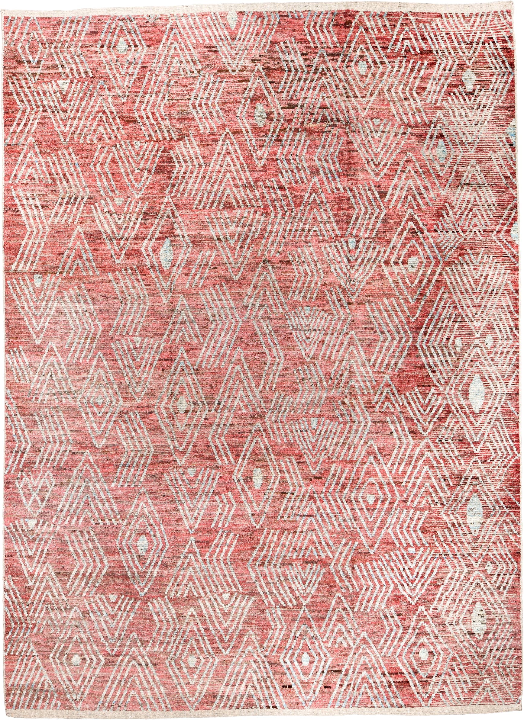10' x 14' one-of-a-kind handmade vintage Tulu large size rug. Color palette: coral, ivory, rose, terra cotta, blush, taupe