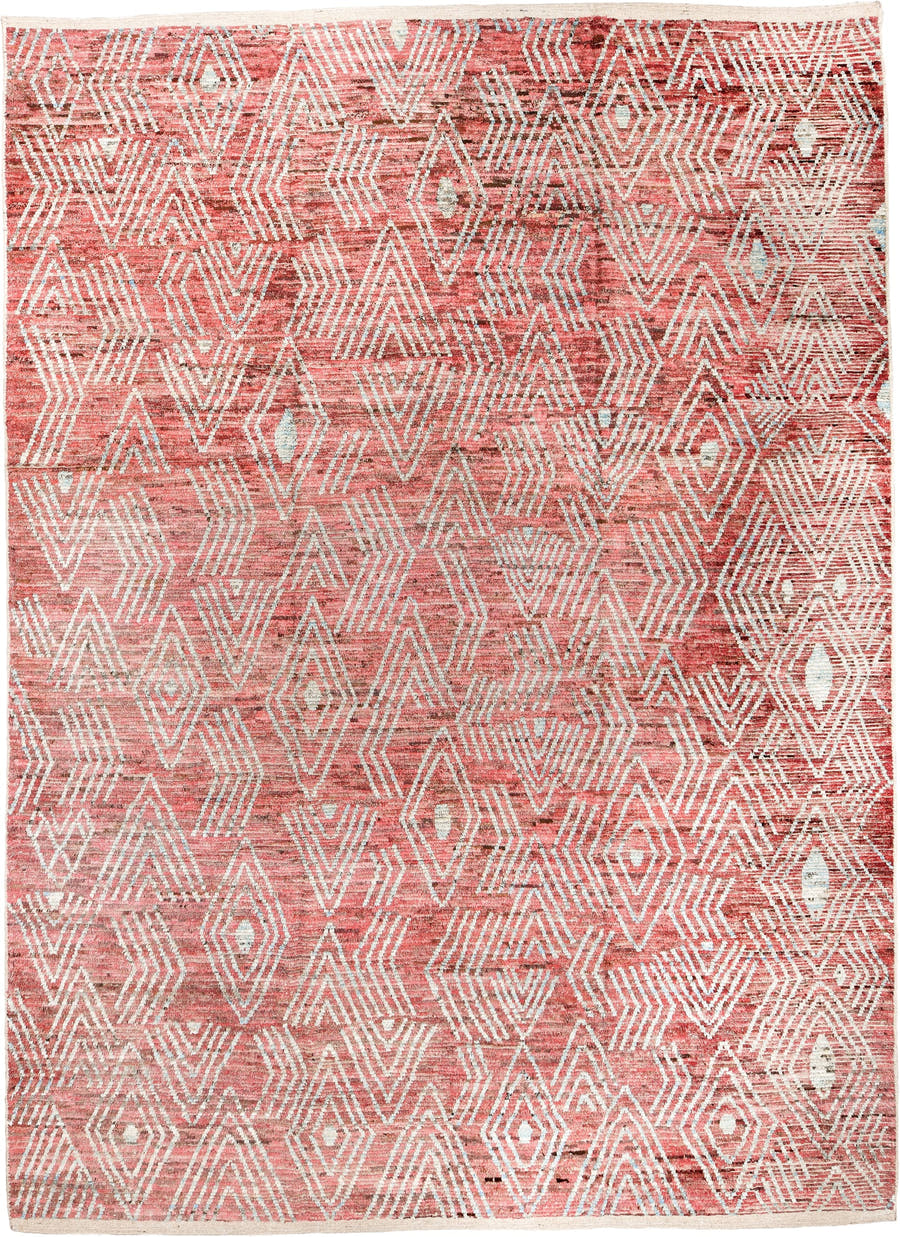 10' x 14' one-of-a-kind handmade vintage Tulu large size rug. Color palette: coral, ivory, rose, terra cotta, blush, taupe