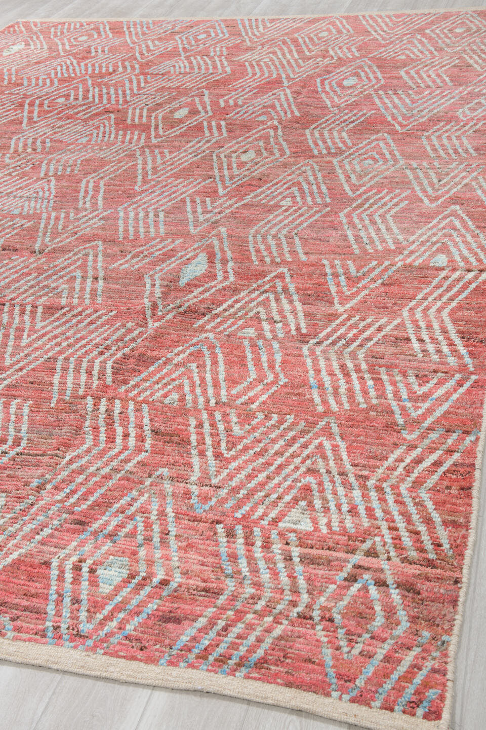 10' x 14' one-of-a-kind handmade vintage Tulu large size rug. Color palette: coral, ivory, rose, terra cotta, blush, taupe