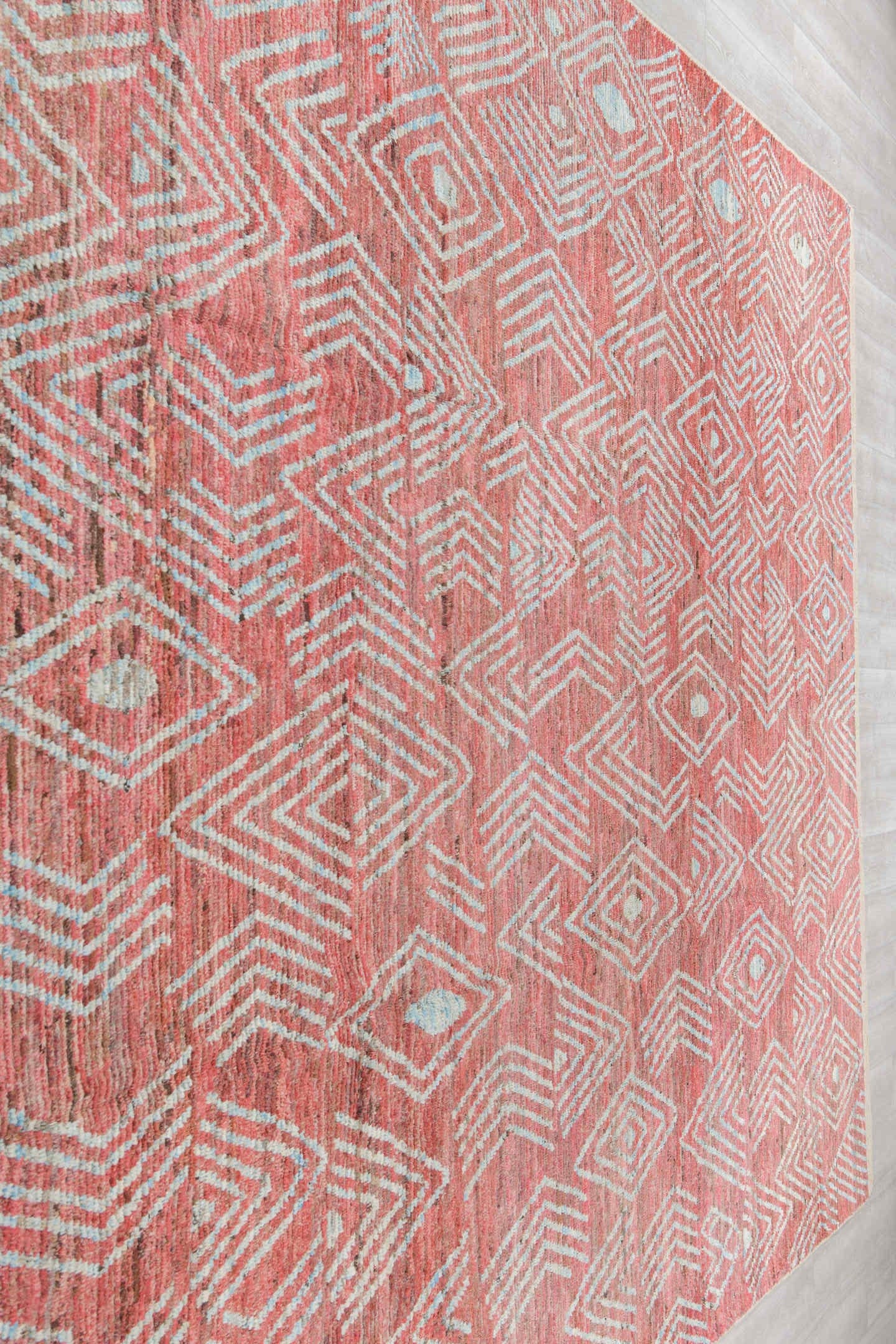 10' x 14' one-of-a-kind handmade vintage Tulu large size rug. Color palette: coral, ivory, rose, terra cotta, blush, taupe