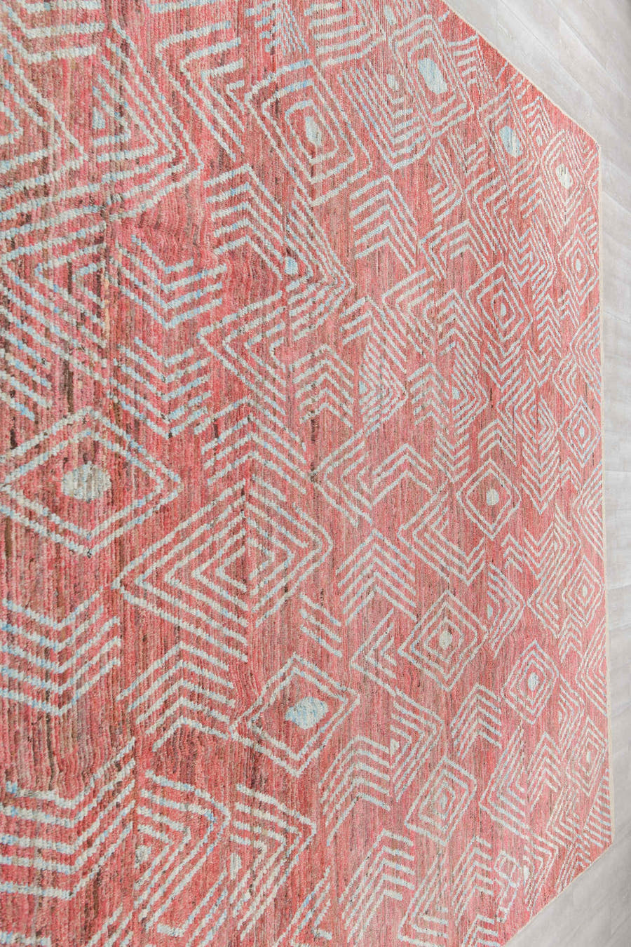 10' x 14' one-of-a-kind handmade vintage Tulu large size rug. Color palette: coral, ivory, rose, terra cotta, blush, taupe