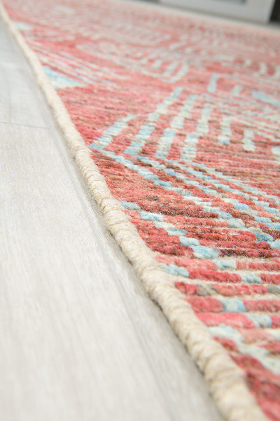 10' x 14' one-of-a-kind handmade vintage Tulu large size rug. Color palette: coral, ivory, rose, terra cotta, blush, taupe