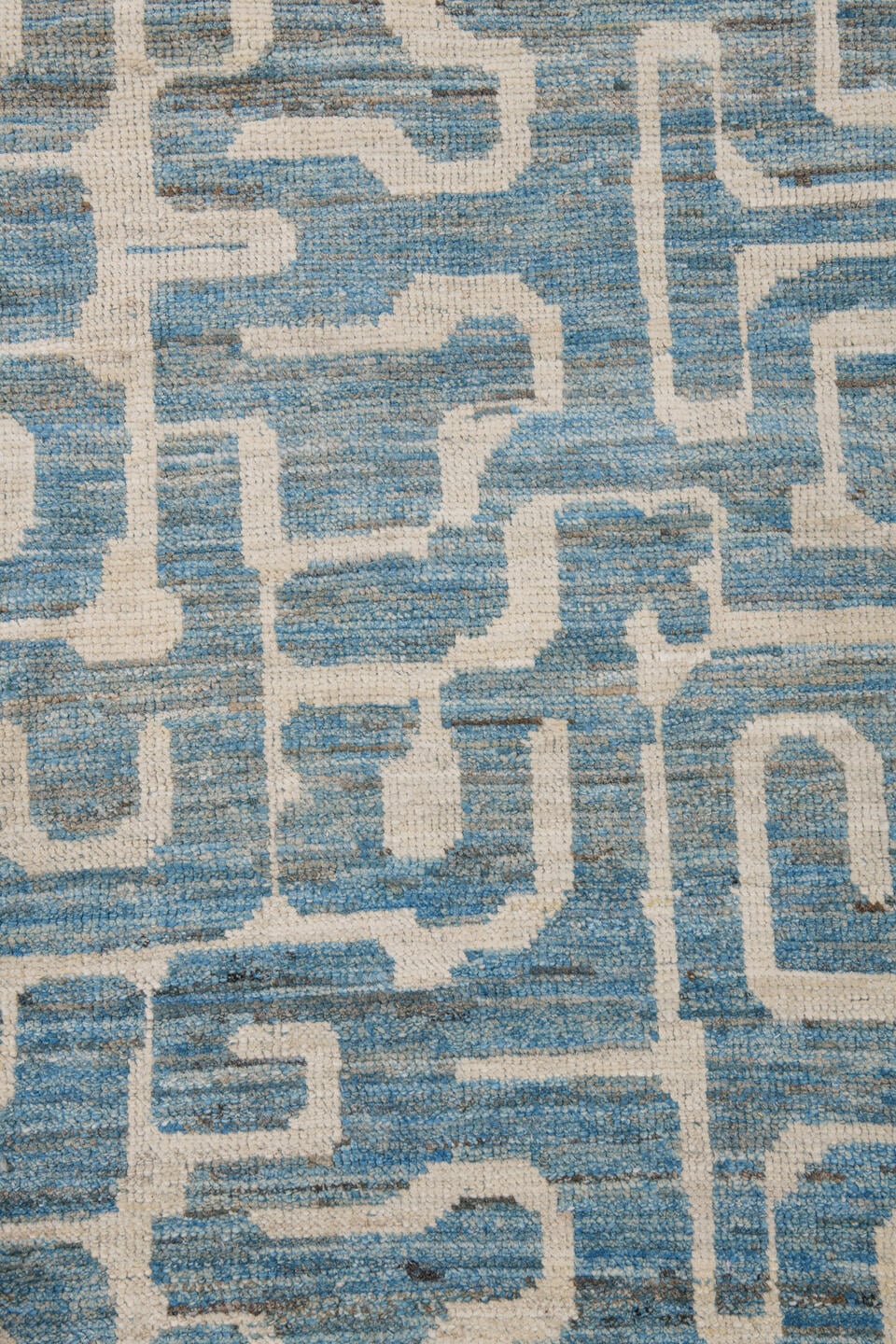 9' x 11' one-of-a-kind handmade vintage Tulu large size rug. Color palette: ivory, sky blue, pale blue, cream, light blue