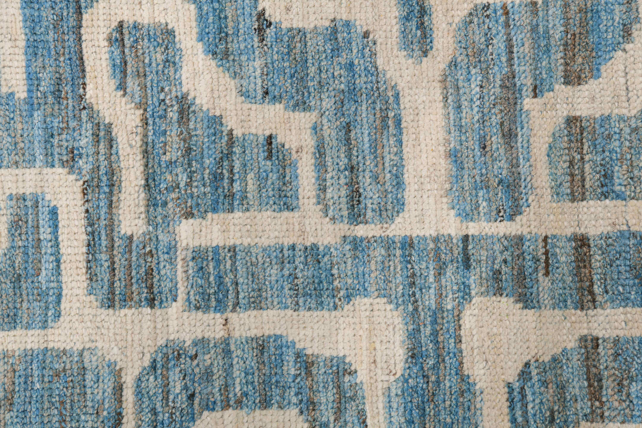 9' x 11' one-of-a-kind handmade vintage Tulu large size rug. Color palette: ivory, sky blue, pale blue, cream, light blue