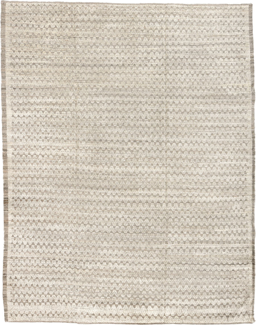 9' x 12' one-of-a-kind handmade vintage Tulu large size rug. Color palette: ivory, taupe, beige, cream, stone, gray