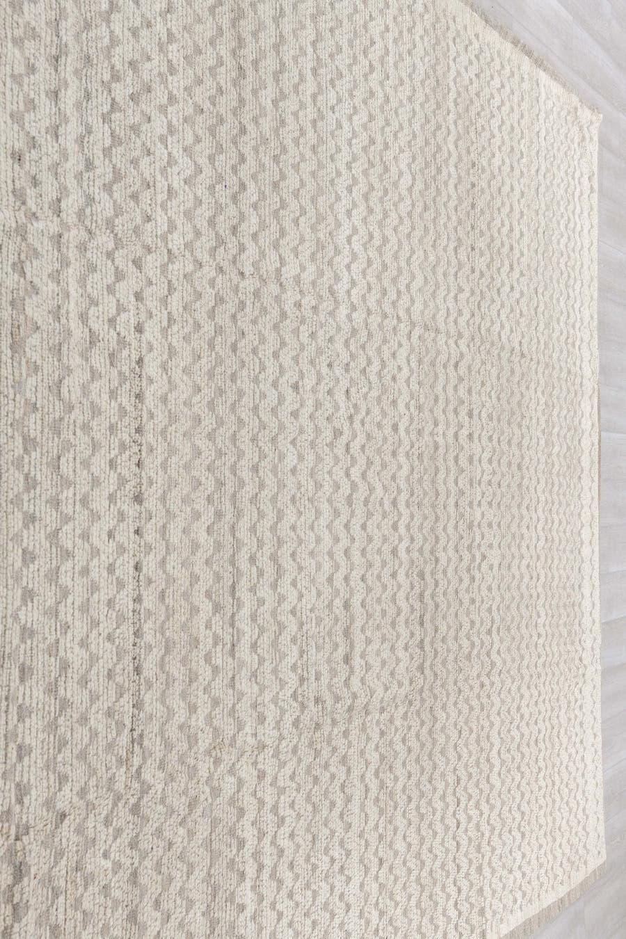 9' x 12' one-of-a-kind handmade vintage Tulu large size rug. Color palette: ivory, taupe, beige, cream, stone, gray
