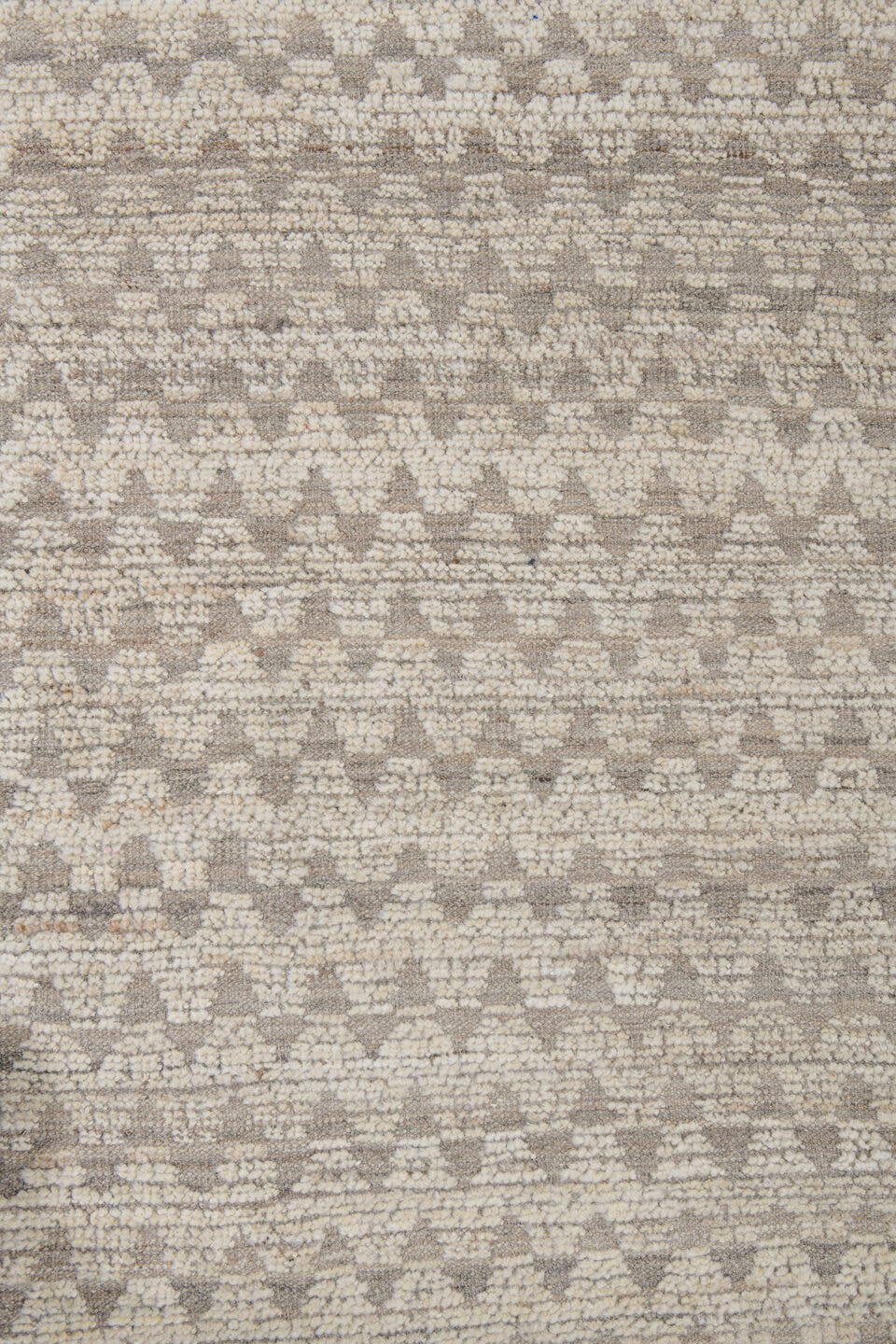 9' x 12' one-of-a-kind handmade vintage Tulu large size rug. Color palette: ivory, taupe, beige, cream, stone, gray