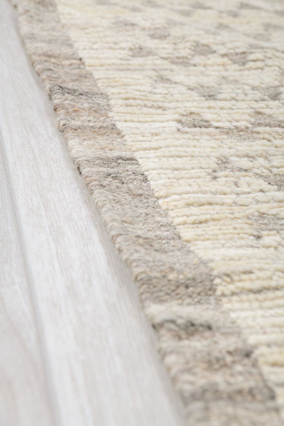 9' x 12' one-of-a-kind handmade vintage Tulu large size rug. Color palette: ivory, taupe, beige, cream, stone, gray