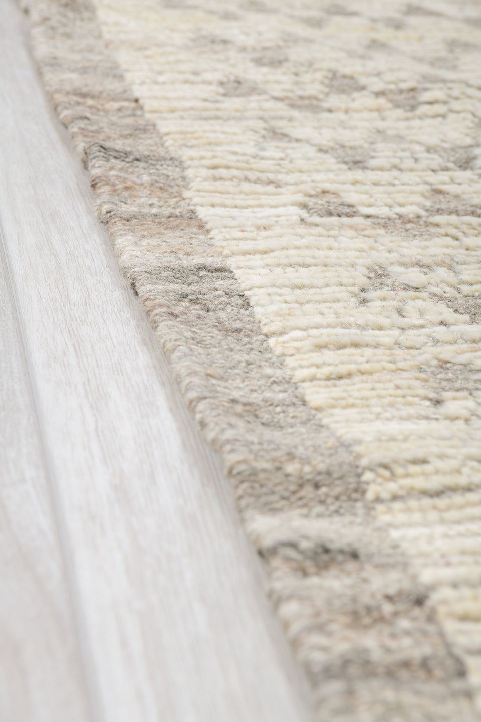 9' x 12' one-of-a-kind handmade vintage Tulu large size rug. Color palette: ivory, taupe, beige, cream, stone, gray