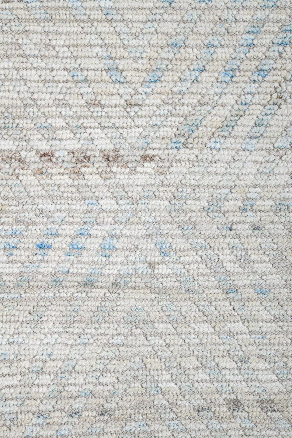 13' x 16' one-of-a-kind handmade vintage Tulu oversize rug. Color palette: ivory, pale blue, cream, taupe, light gray