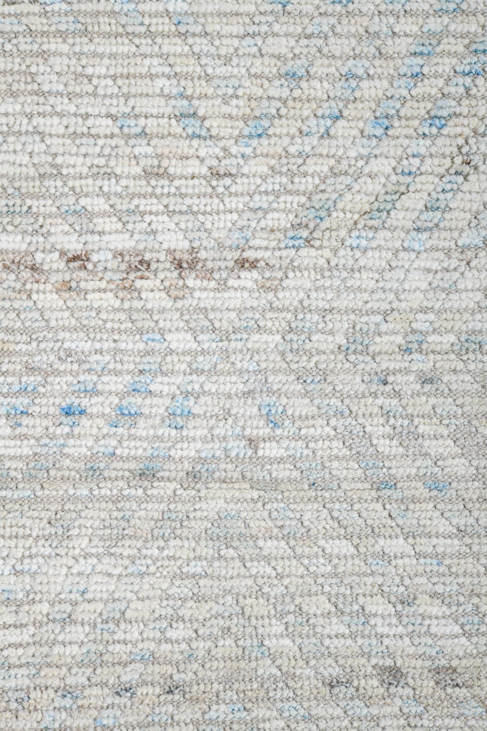 13' x 16' one-of-a-kind handmade vintage Tulu oversize rug. Color palette: ivory, pale blue, cream, taupe, light gray