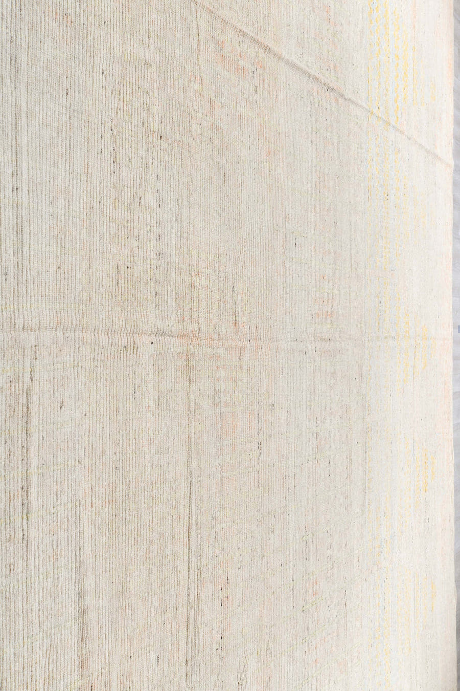 13' x 16' one-of-a-kind handmade vintage Tulu oversize rug. Color palette: ivory, cream, pale gold, beige, taupe, gold, gray
