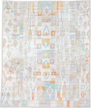 12' x 15' one-of-a-kind handmade vintage Tulu oversize rug. Color palette: ivory, aqua, lavender, apricot, pale blue, sage