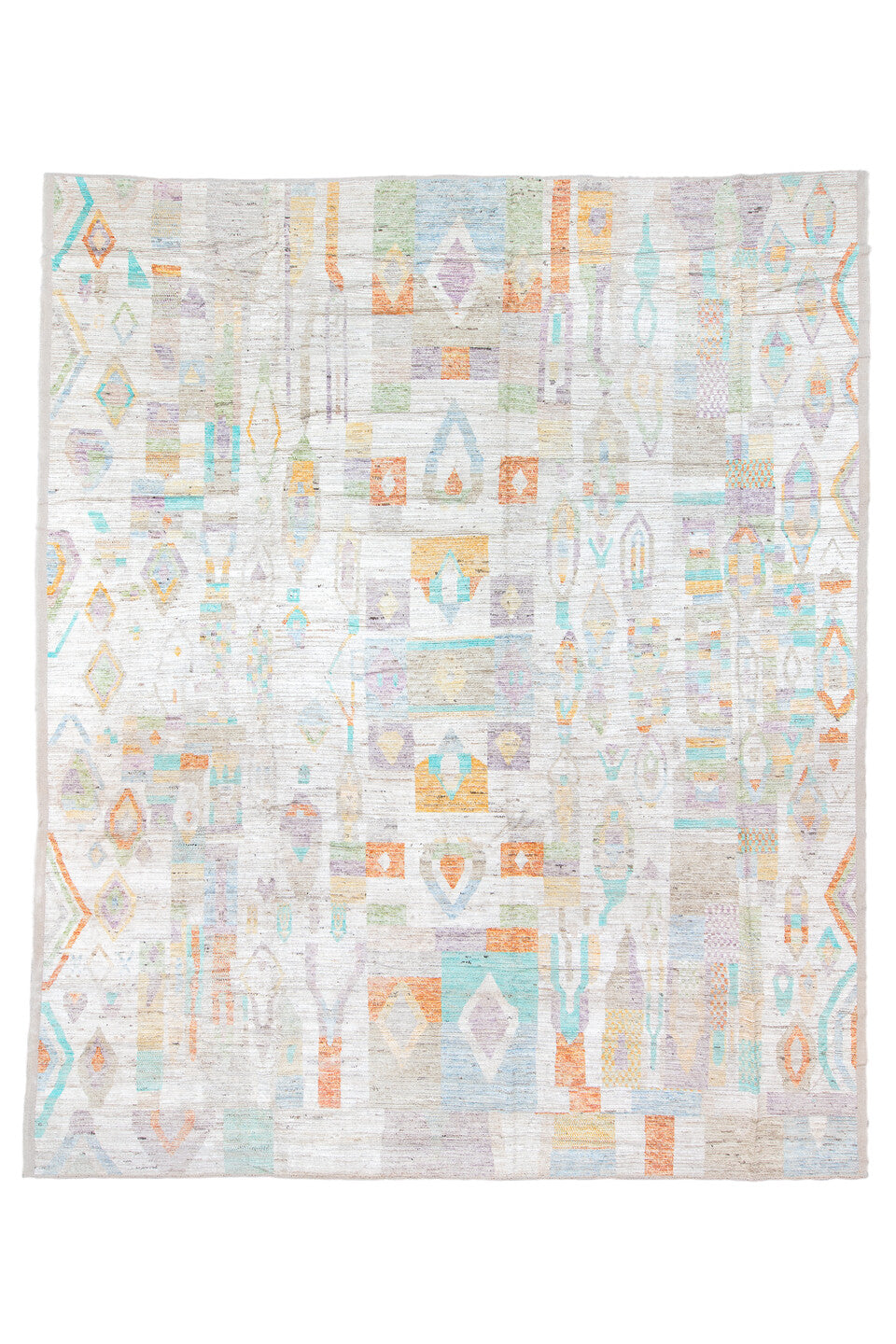 12' x 15' one-of-a-kind handmade vintage Tulu oversize rug. Color palette: blue, brown, dark gray, gainsboro, gray