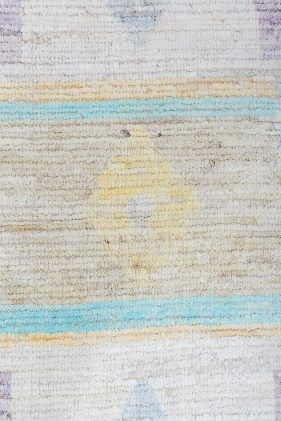 12' x 15' one-of-a-kind handmade vintage Tulu oversize rug. Color palette: ivory, aqua, lavender, apricot, pale blue, sage