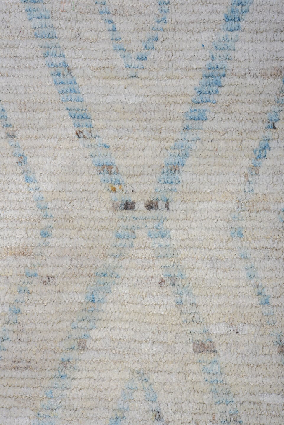 9' x 14' one-of-a-kind handmade vintage Tulu large size rug. Color palette: ivory, sky blue, taupe, light gray, light blue