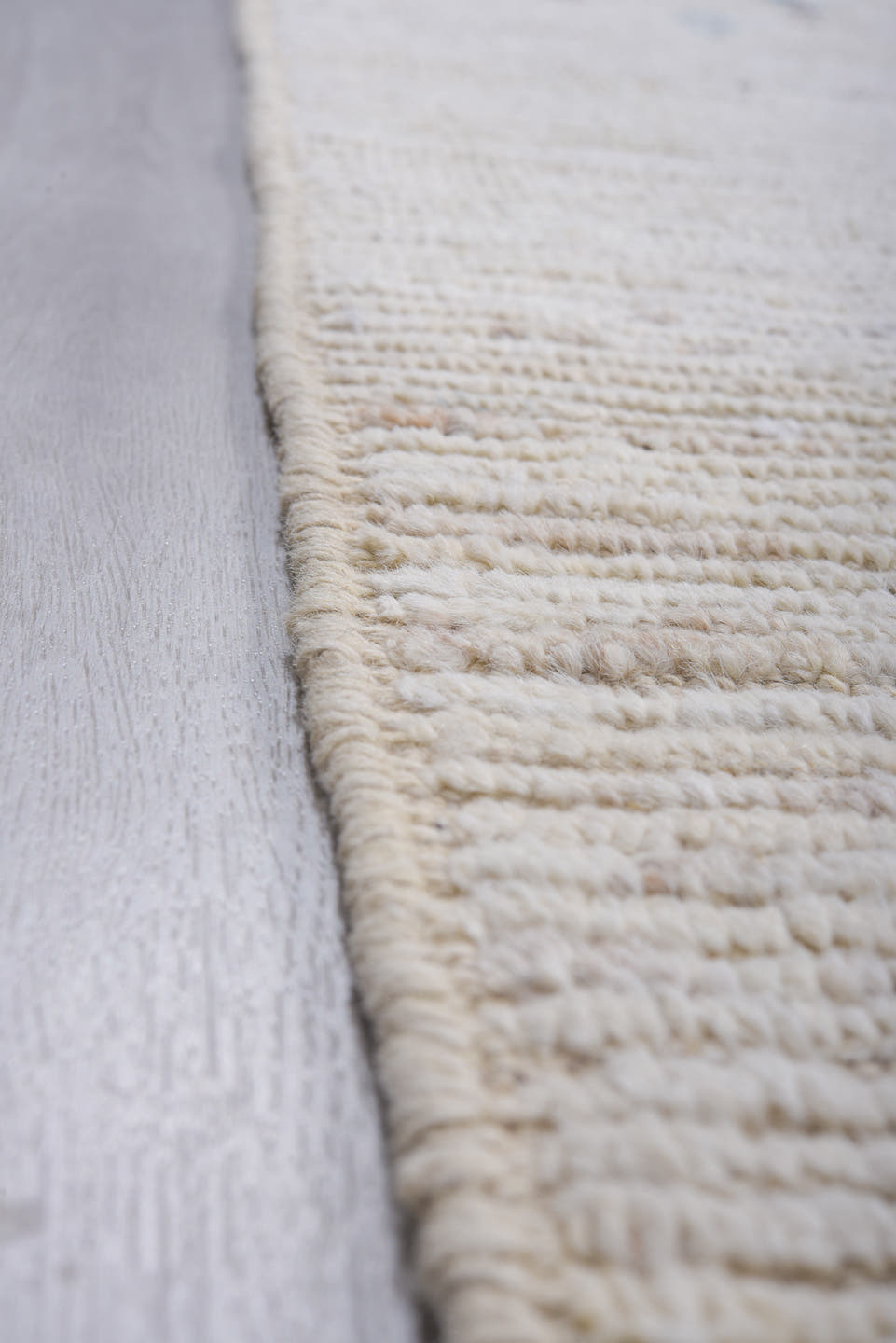 9' x 14' one-of-a-kind handmade vintage Tulu large size rug. Color palette: ivory, sky blue, taupe, light gray, light blue