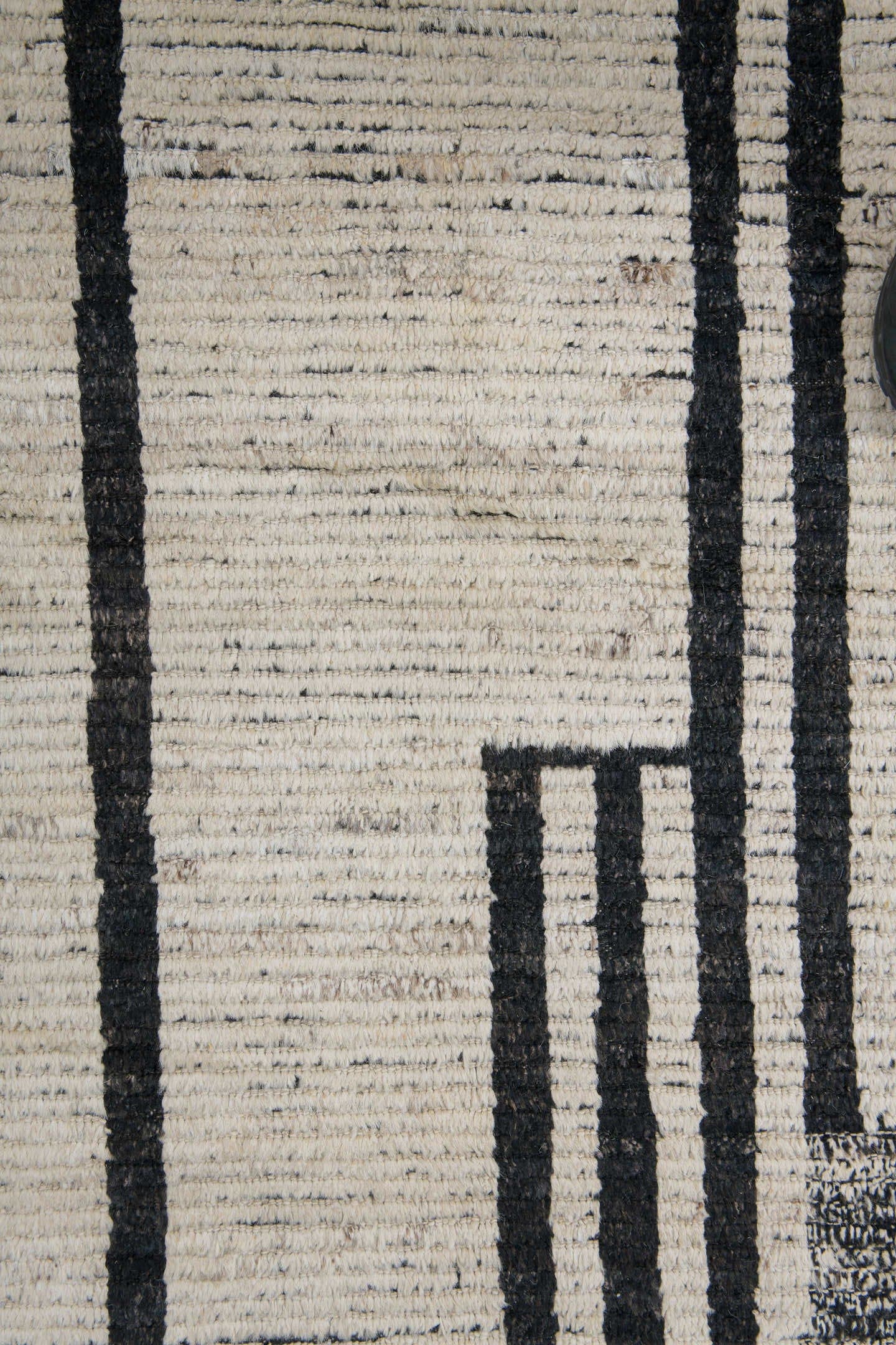 10' x 13' one-of-a-kind handmade vintage Tulu large size rug. Color palette: ivory, charcoal, gray, black