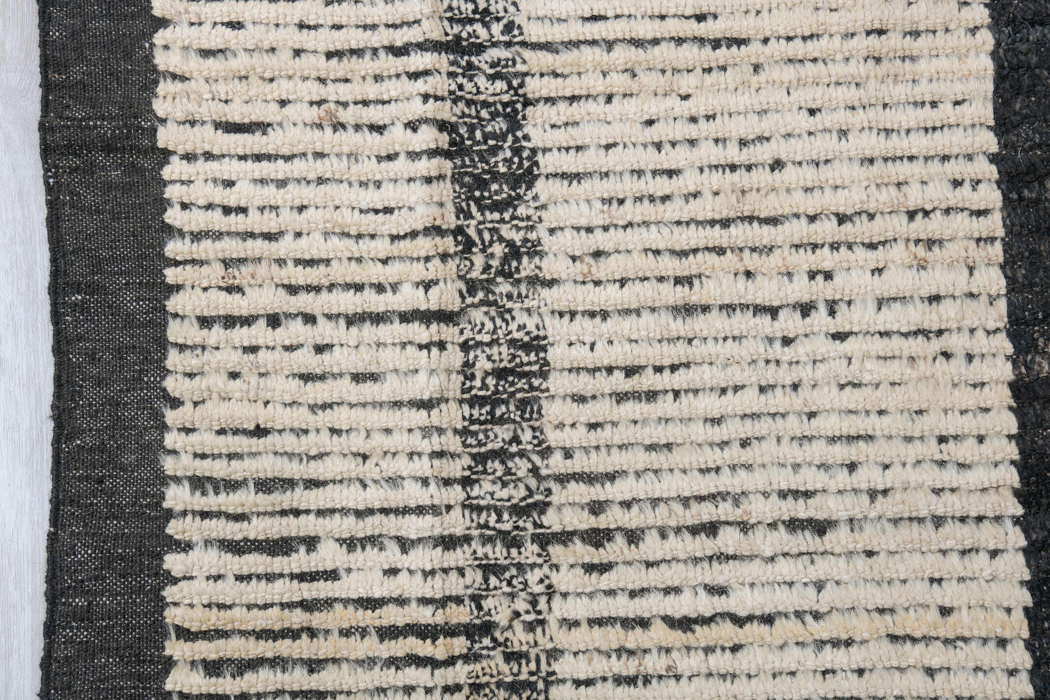 10' x 13' one-of-a-kind handmade vintage Tulu large size rug. Color palette: ivory, charcoal, gray, black