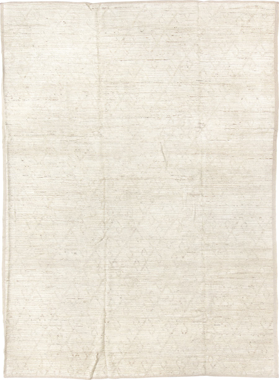 8' x 12' one-of-a-kind handmade vintage Tulu large size rug. Color palette: ivory, cream, beige, taupe, gray