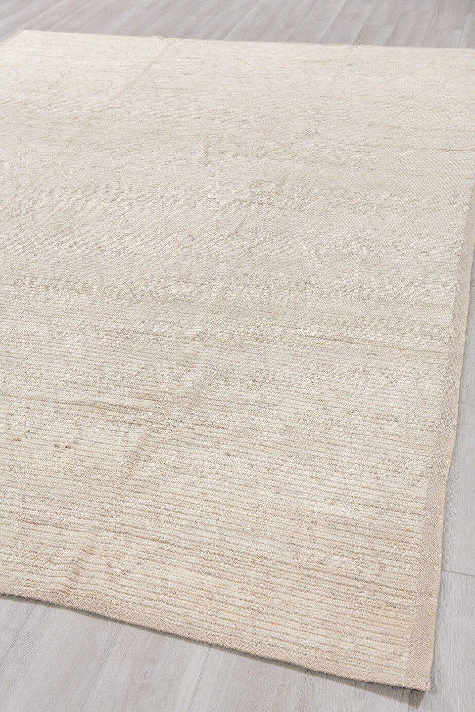 8' x 12' one-of-a-kind handmade vintage Tulu large size rug. Color palette: ivory, cream, beige, taupe, gray