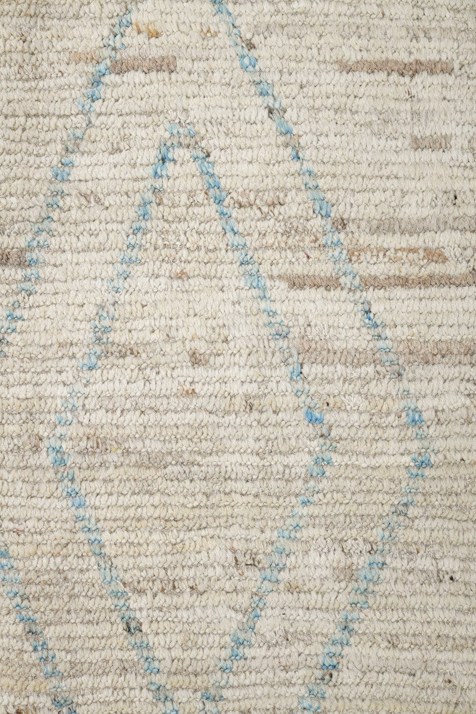 5' x 18' one-of-a-kind handmade vintage Tulu rug. Color palette: ivory, sky blue, beige, cream, taupe, light blue, gray