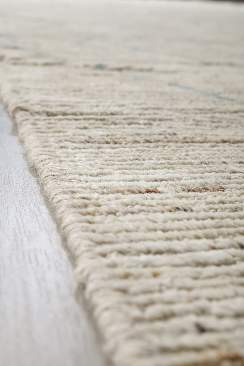 5' x 18' one-of-a-kind handmade vintage Tulu rug. Color palette: ivory, sky blue, beige, cream, taupe, light blue, gray