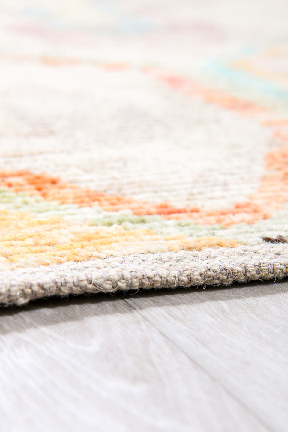 10' x 13' one-of-a-kind handmade vintage Tulu large size rug. Color palette: ivory, aqua, pale yellow, rust, lavender, taupe