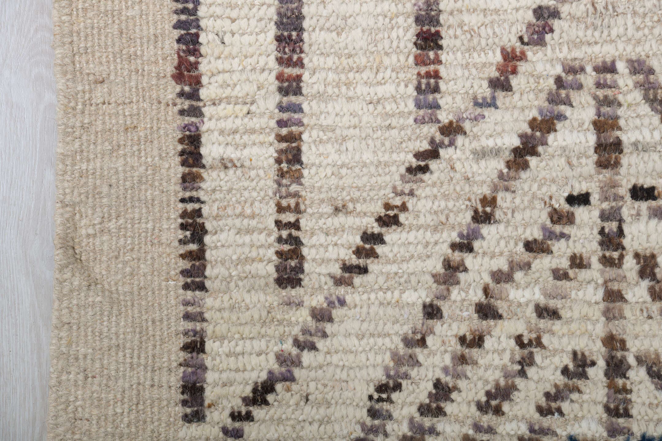 10' x 14' one-of-a-kind handmade vintage Tulu large size rug. Color palette: ivory, taupe, charcoal, brown, beige, gray