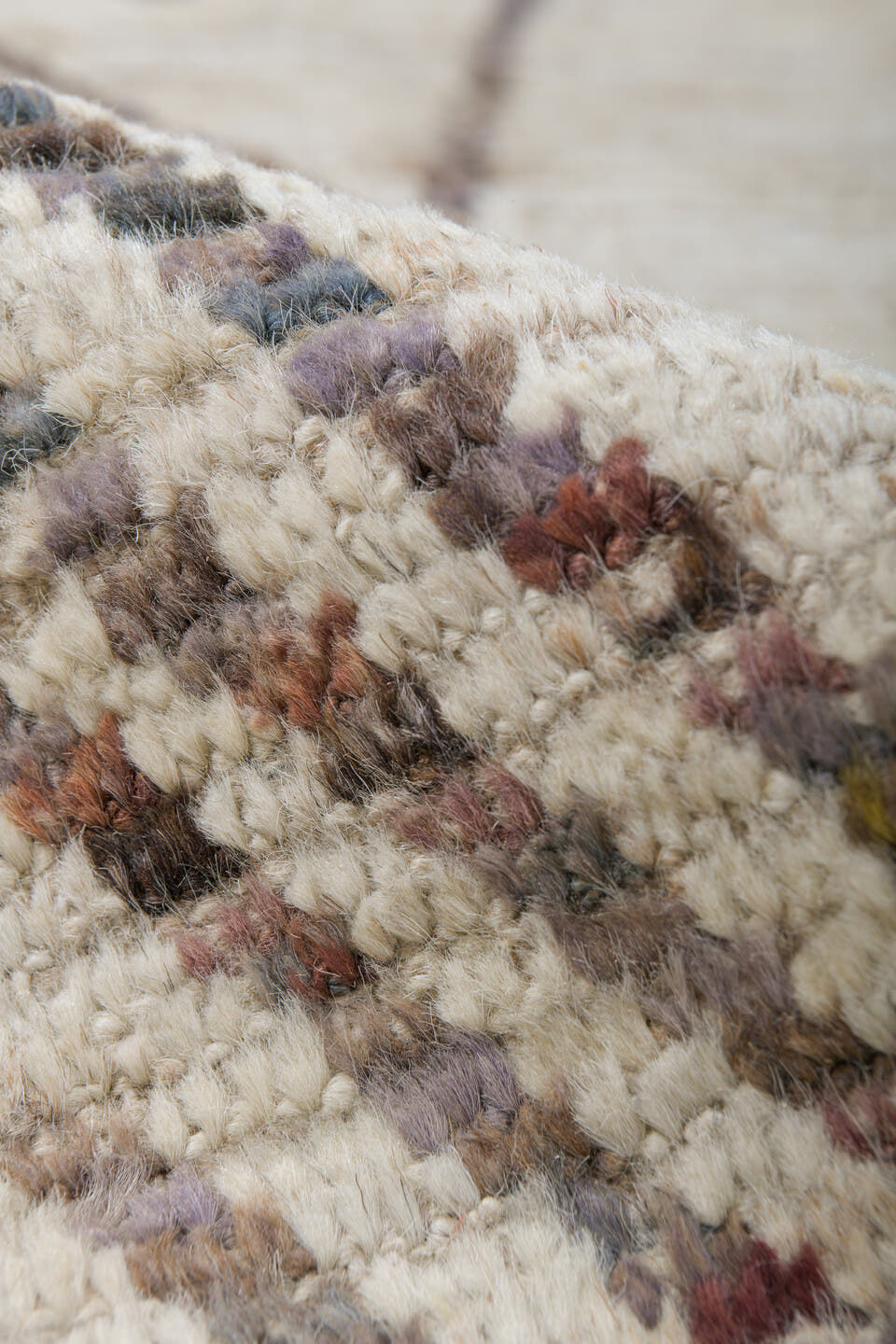 10' x 14' one-of-a-kind handmade vintage Tulu large size rug. Color palette: ivory, taupe, charcoal, brown, beige, gray