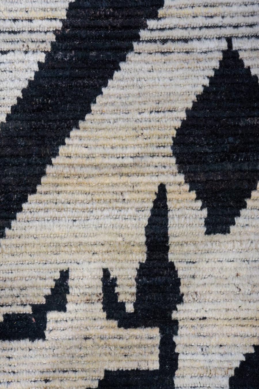 11' x 14' one-of-a-kind handmade vintage Tulu oversize rug. Color palette: black, ivory