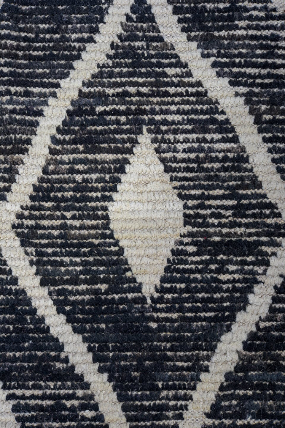 9' x 11' one-of-a-kind handmade vintage Tulu large size rug. Color palette: charcoal, ivory, gray, black