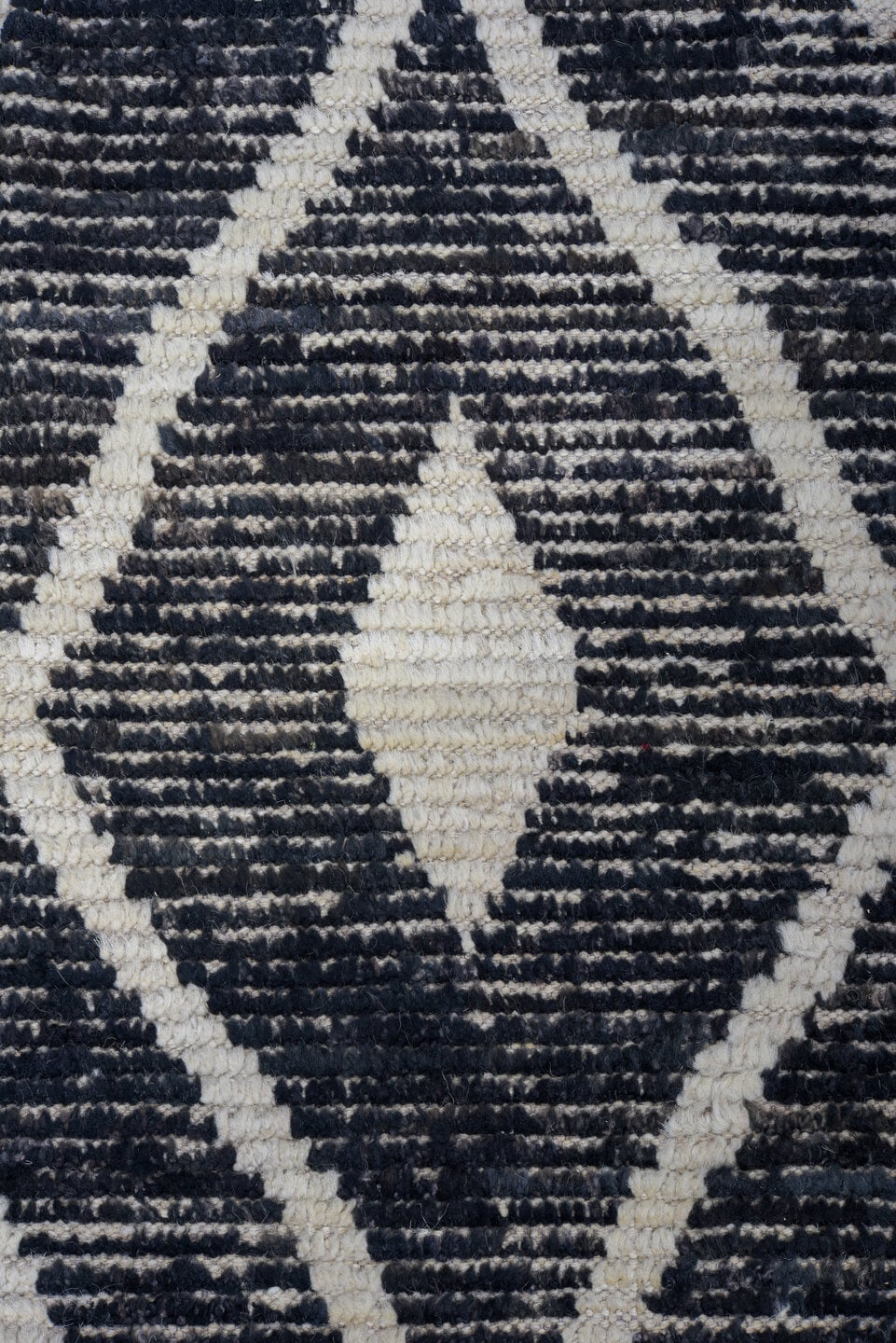 9' x 11' one-of-a-kind handmade vintage Tulu large size rug. Color palette: charcoal, ivory, gray, black