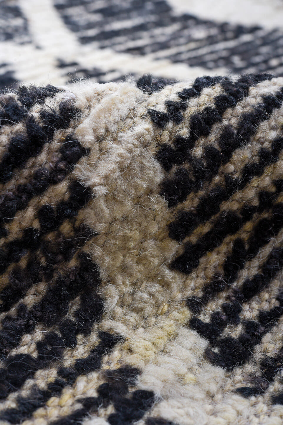 9' x 11' one-of-a-kind handmade vintage Tulu large size rug. Color palette: charcoal, ivory, gray, black